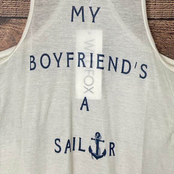 Wildfox My Boyfriend's A Sailor Ivory Racerback Tank Top Size Medium NWT - Picture 2 of 7